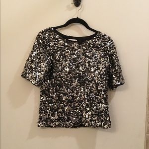 H&M BLACK AND SILVER SEQUIN  TOP WITH STRETCH, XS